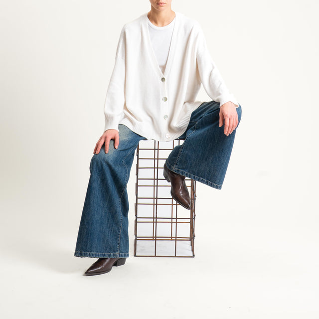Kontatto-Cardigan con spacchi laterali (QS) - panna