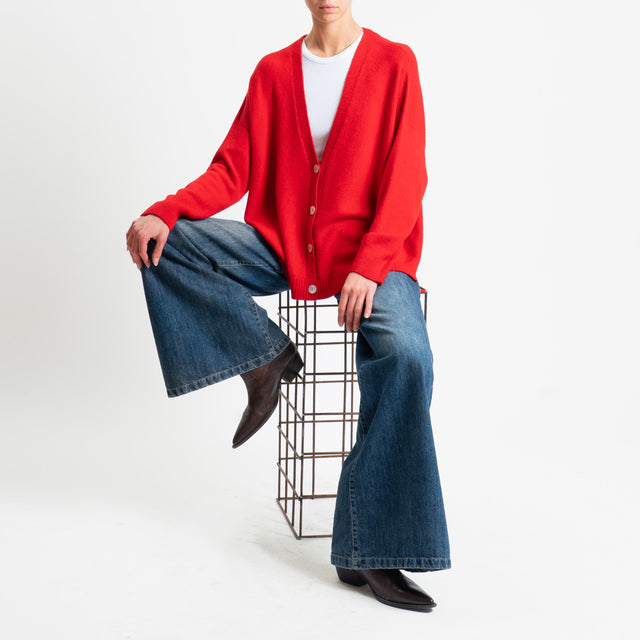 Kontatto-Cardigan con spacchi laterali (QS) - rosso