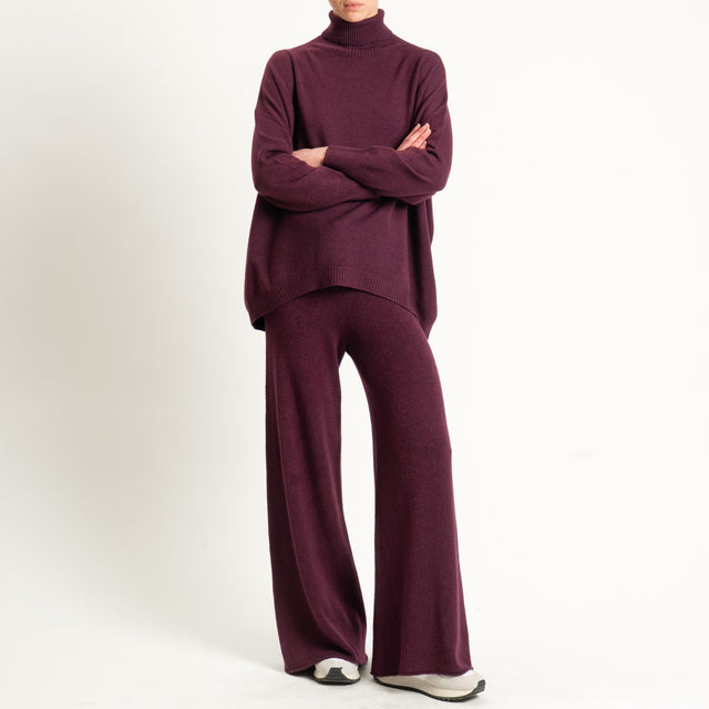 Kontatto-Pantalone in maglia con coulisse (QS) - melanzana