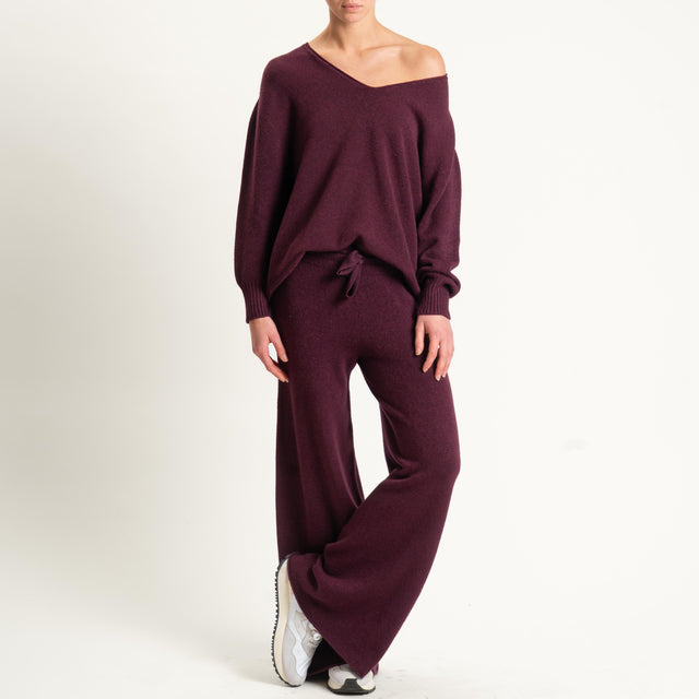 Kontatto-Pantalone in maglia con coulisse (QS) - melanzana
