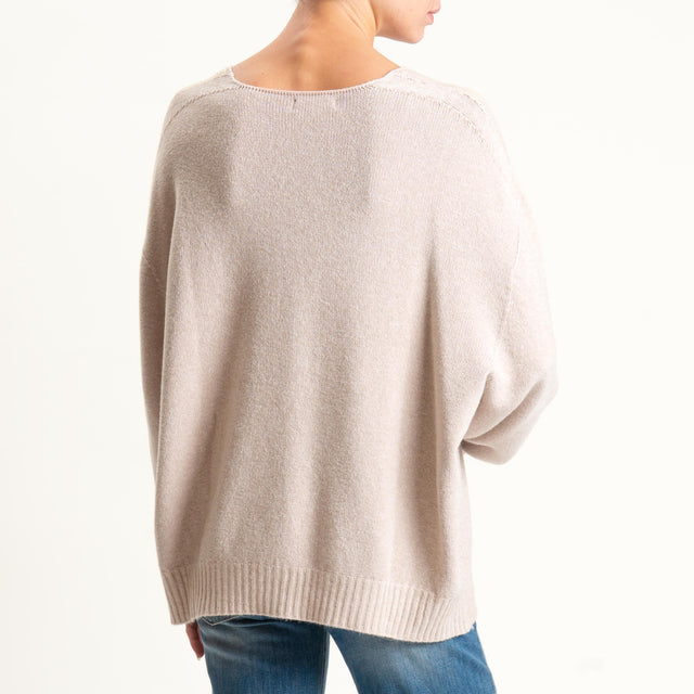 Kontatto-Maglia scatola scollo v (QS) - beige