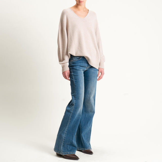 Kontatto-Maglia scatola scollo v (QS) - beige