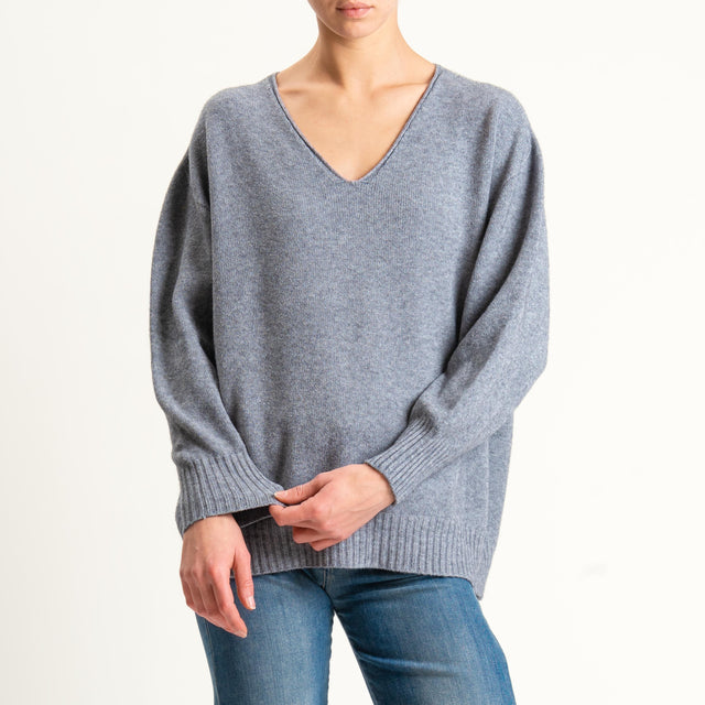 Kontatto-Maglia scatola scollo v (QS) - grigio melange
