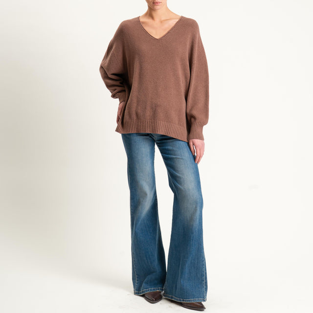 Kontatto-Maglia scatola scollo v (QS) - nocciola