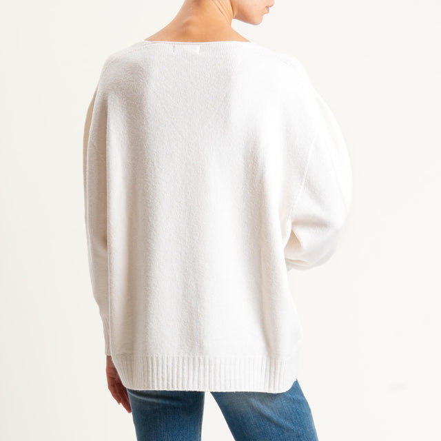 Kontatto-Maglia scatola scollo v (QS) - panna