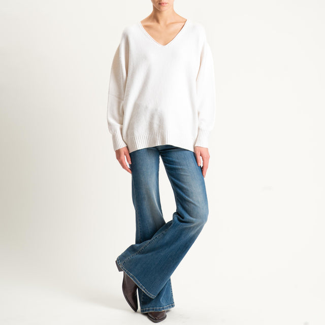Kontatto-Maglia scatola scollo v (QS) - panna