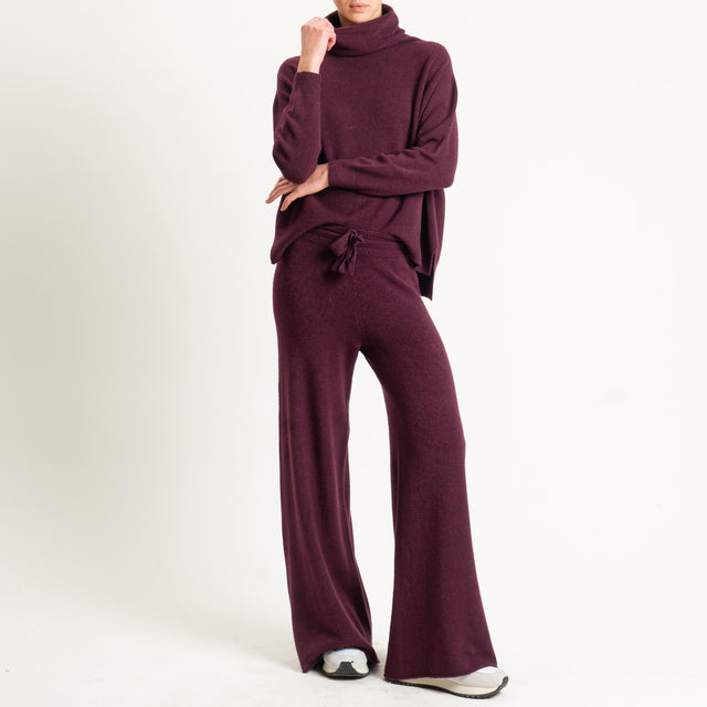 Kontatto-Pantalone in maglia con coulisse (QS) - melanzana
