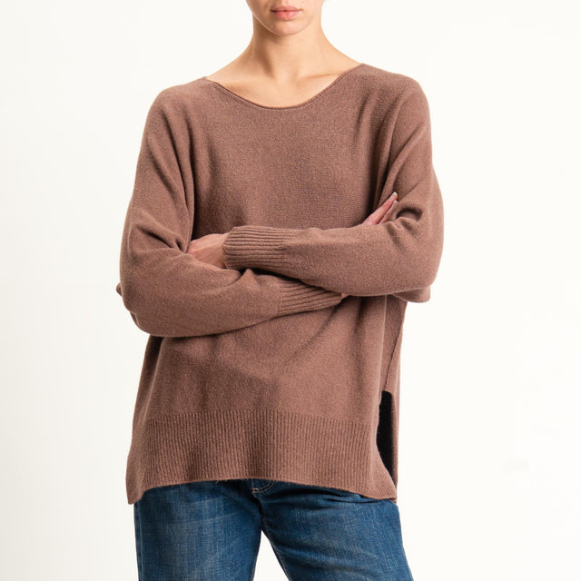 Kontatto-Maglia a scatola girocollo (QS) - nocciola