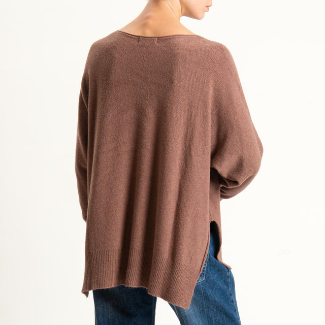 Kontatto-Maglia a scatola girocollo (QS) - nocciola