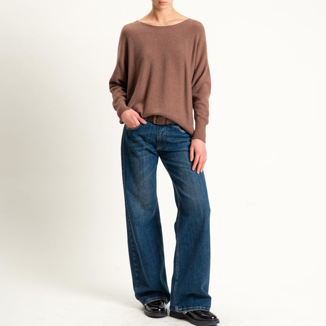 Kontatto-Maglia a scatola girocollo (QS) - nocciola