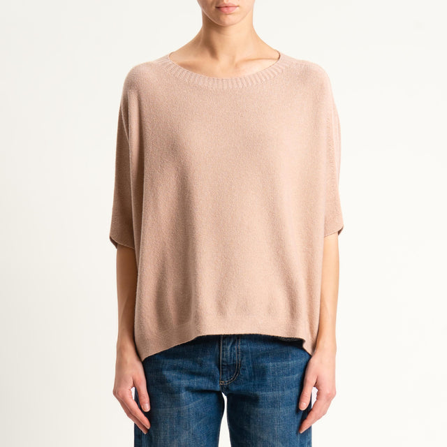 Kontatto-Maglia cropped manica corta punto riso (QS) - brick