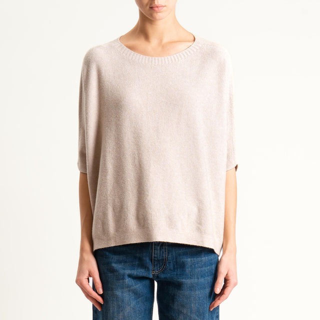 Kontatto-Maglia cropped manica corta punto riso (QS) - beige