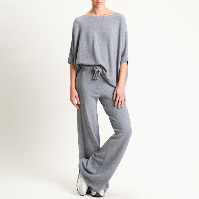 Kontatto-Maglia cropped manica corta punto riso (QS) - grigio melange