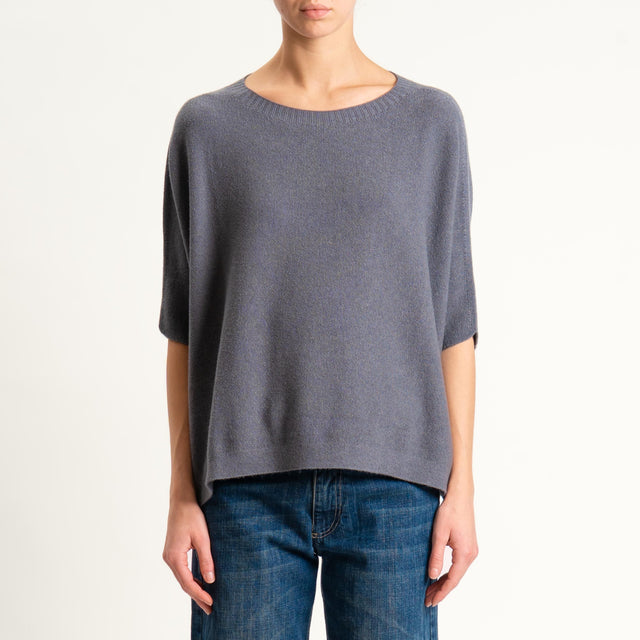 Kontatto-Maglia cropped manica corta punto riso (QS) - lavagna