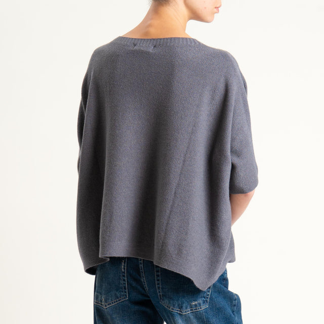 Kontatto-Maglia cropped manica corta punto riso (QS) - lavagna