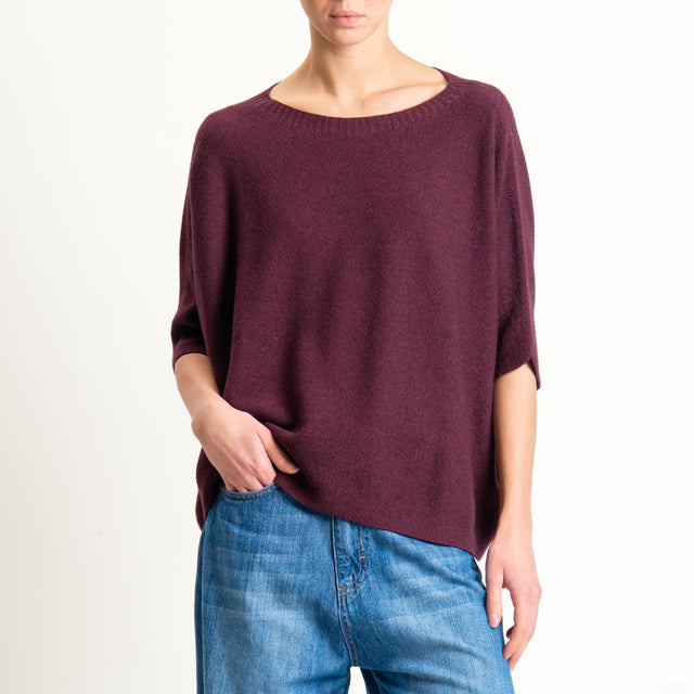 Kontatto-Maglia cropped manica corta punto riso (QS) - melanzana