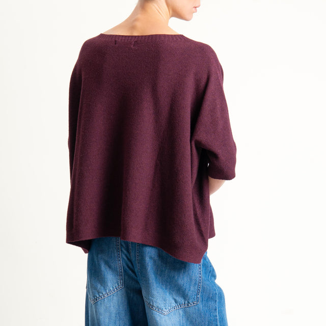 Kontatto-Maglia cropped manica corta punto riso (QS) - melanzana