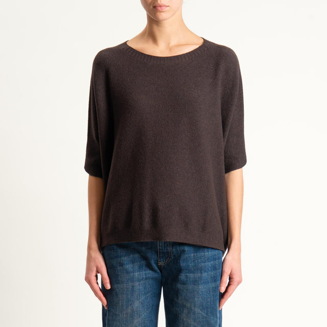 Kontatto-Maglia cropped manica corta punto riso (QS) - moro