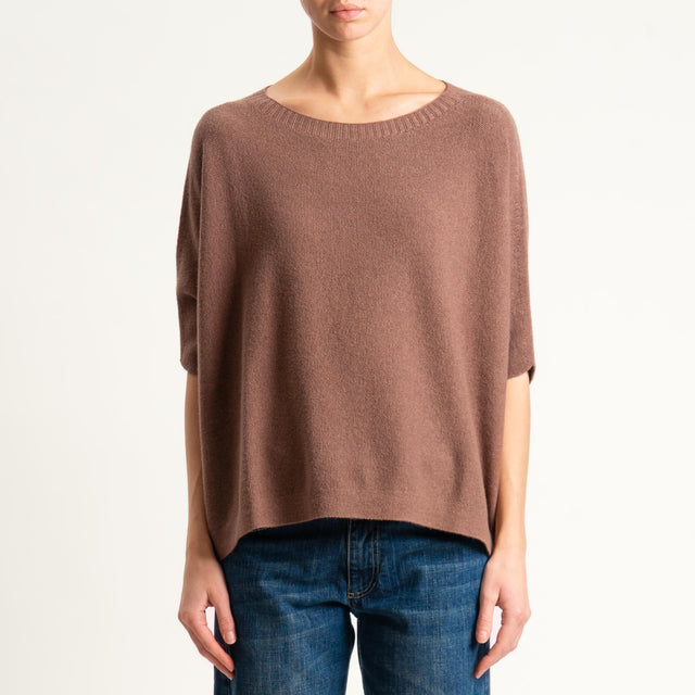 Kontatto-Maglia cropped manica corta punto riso (QS) - nocciola