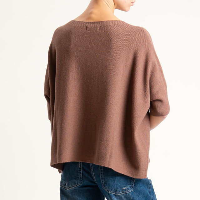 Kontatto-Maglia cropped manica corta punto riso (QS) - nocciola