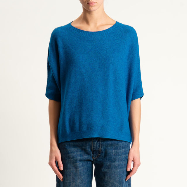 Kontatto-Maglia cropped manica corta punto riso (QS) - ottanio