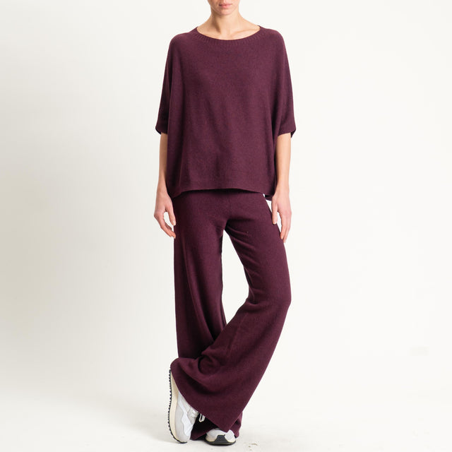 Kontatto-Pantalone in maglia punto riso (QS) - melanzana