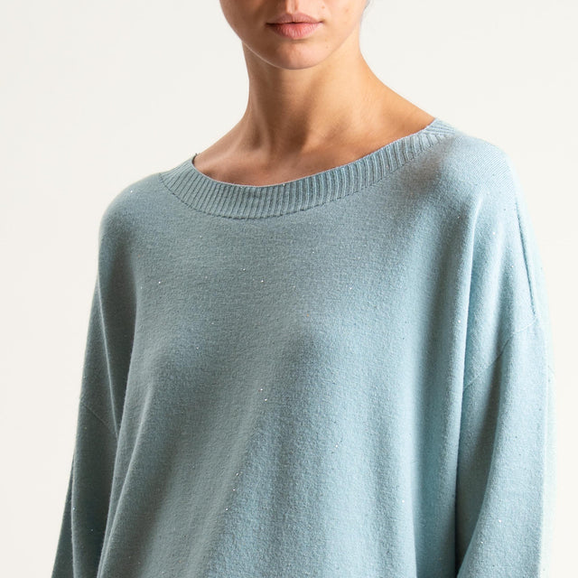 Kontatto-Maglia girocollo con micro paillettes - acqua