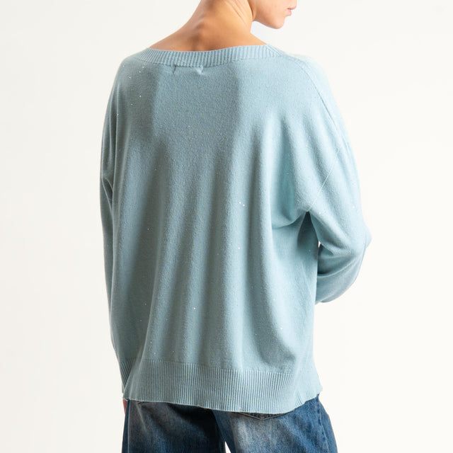 Kontatto-Maglia girocollo con micro paillettes - acqua