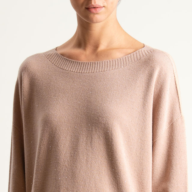 Kontatto-Maglia girocollo con micro paillettes - beige