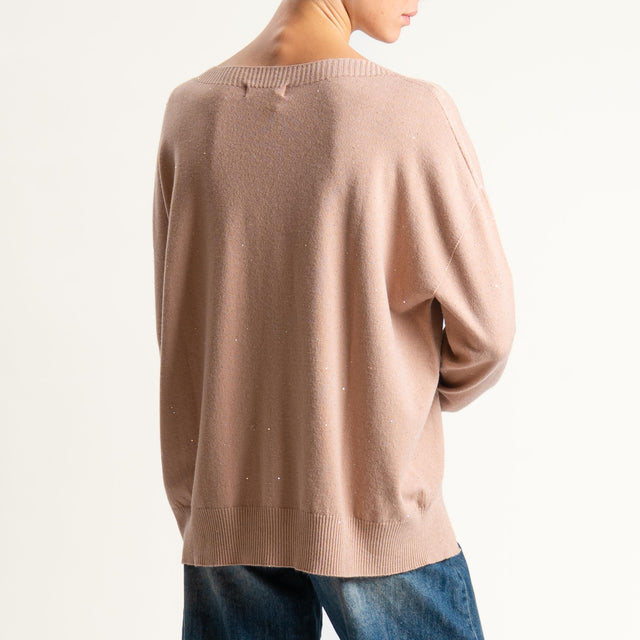Kontatto-Maglia girocollo con micro paillettes - beige