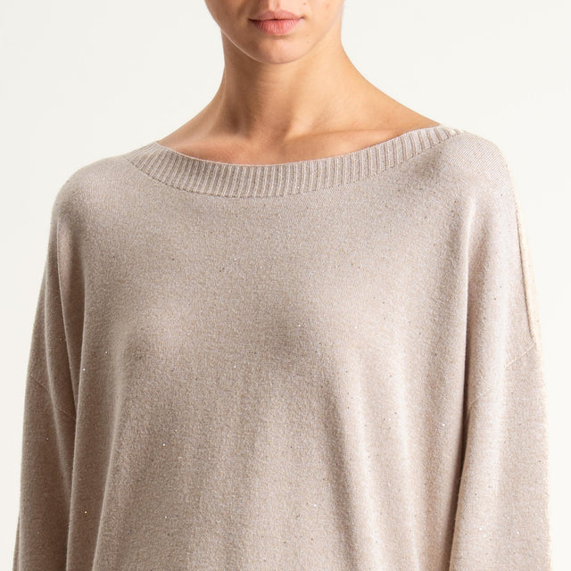 Kontatto-Maglia girocollo con micro paillettes - brick