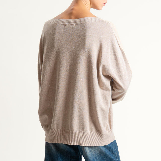 Kontatto-Maglia girocollo con micro paillettes - brick