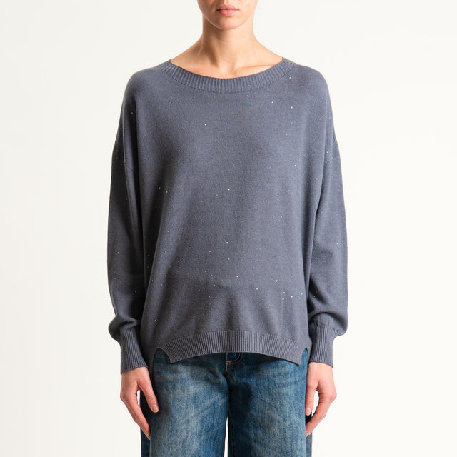 Kontatto-Maglia girocollo con micro paillettes - lavagna