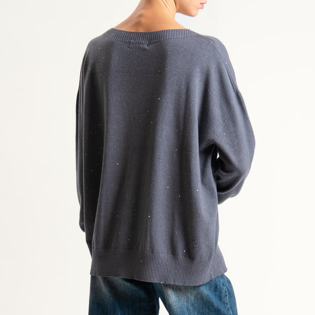 Kontatto-Maglia girocollo con micro paillettes - lavagna