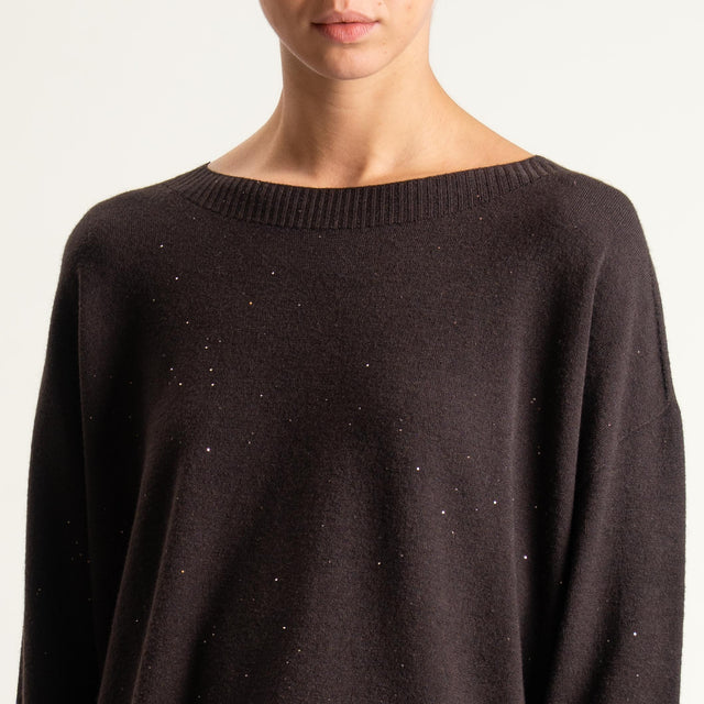 Kontatto-Maglia girocollo con micro paillettes - moro