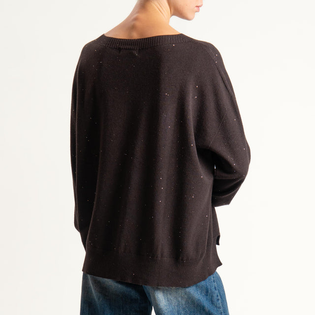 Kontatto-Maglia girocollo con micro paillettes - moro