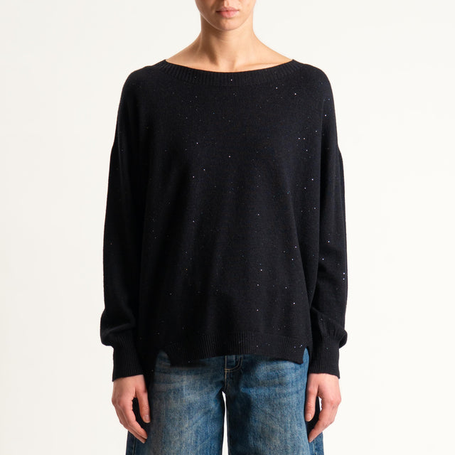 Kontatto-Maglia girocollo con micro paillettes - nero
