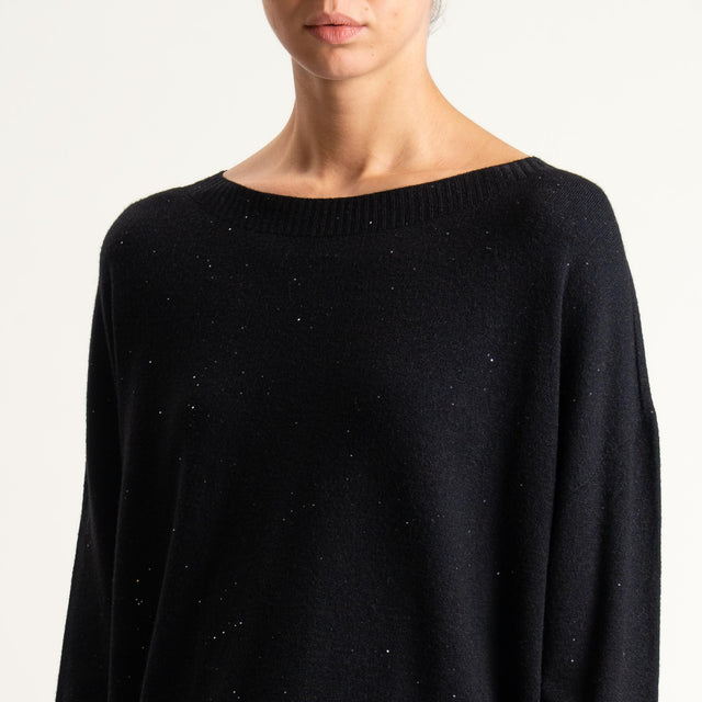 Kontatto-Maglia girocollo con micro paillettes - nero
