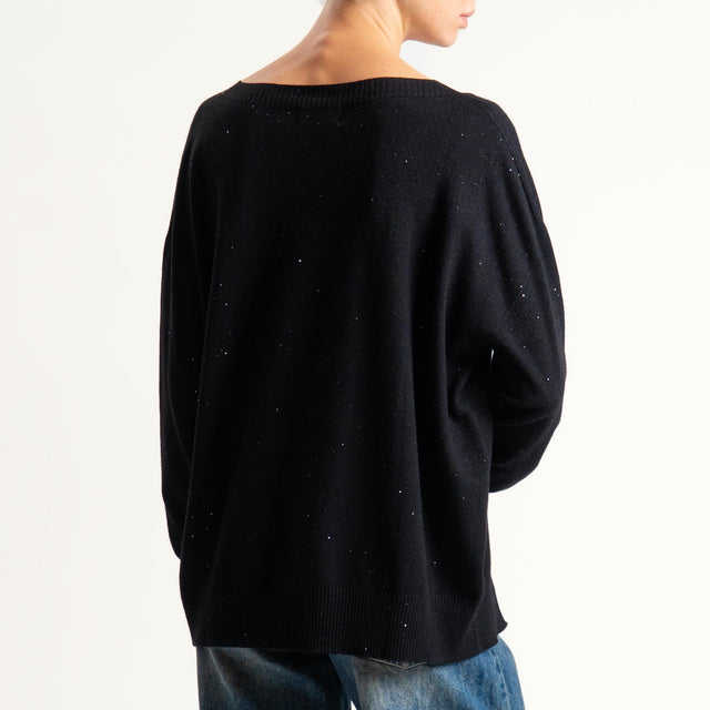 Kontatto-Maglia girocollo con micro paillettes - nero