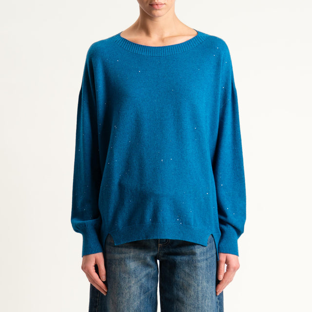 Kontatto-Maglia girocollo con micro paillettes - ottanio