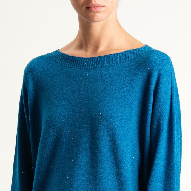 Kontatto-Maglia girocollo con micro paillettes - ottanio