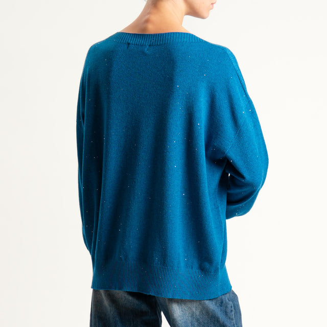 Kontatto-Maglia girocollo con micro paillettes - ottanio