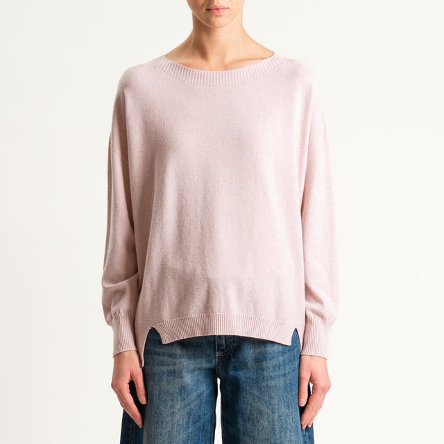 Kontatto-Maglia girocollo con micro paillettes - rosa