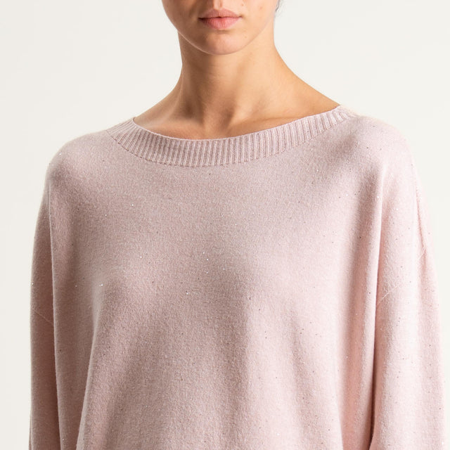 Kontatto-Maglia girocollo con micro paillettes - rosa