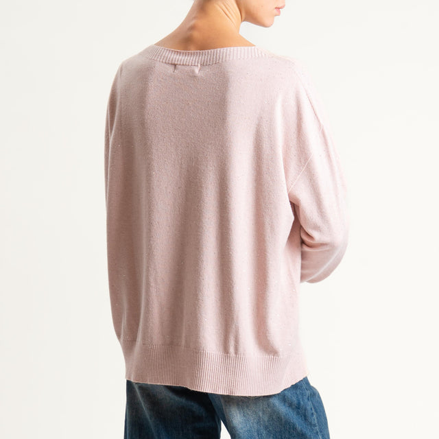 Kontatto-Maglia girocollo con micro paillettes - rosa