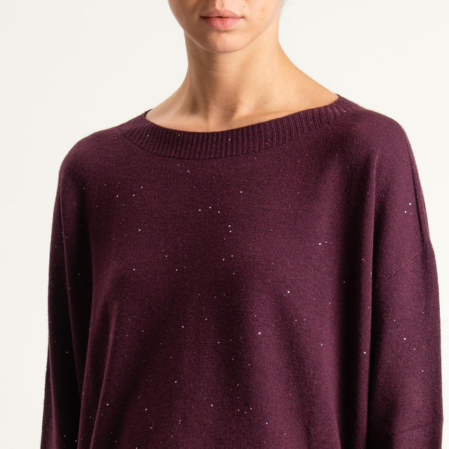 Kontatto-Maglia girocollo con micro paillettes - melanzana