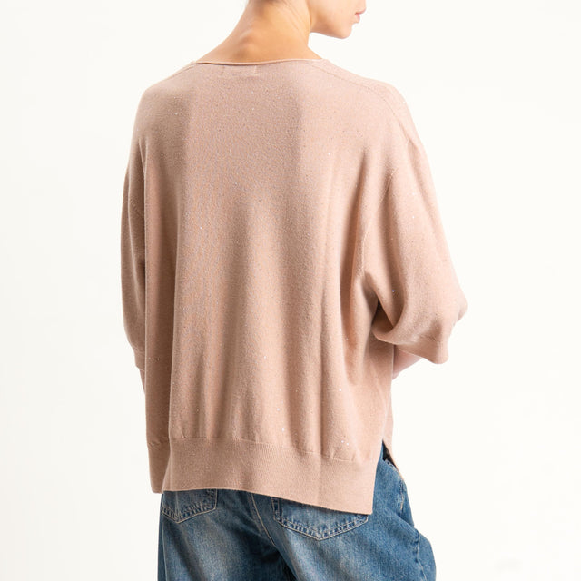 Kontatto-Maglia scollo v con micro paillettes - brick