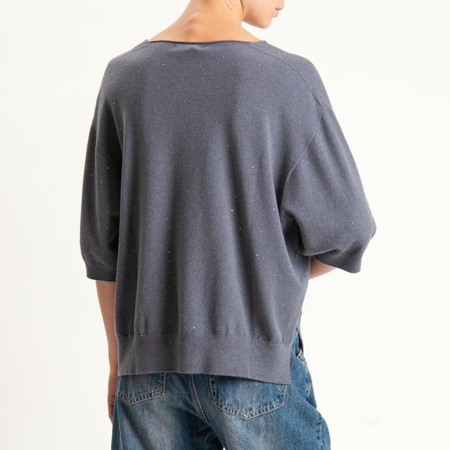 Kontatto-Maglia scollo v con micro paillettes - lavagna