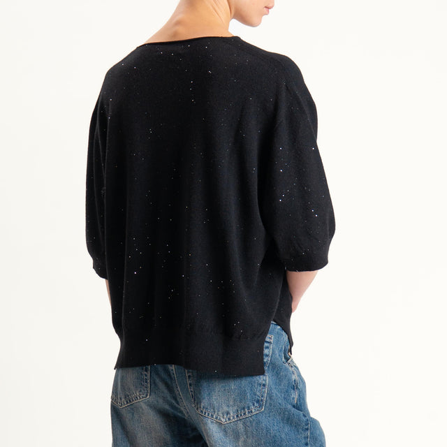 Kontatto-Maglia scollo v con micro paillettes - nero