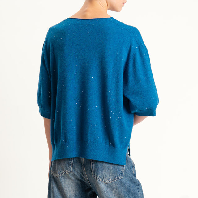 Kontatto-Maglia scollo v con micro paillettes - ottanio